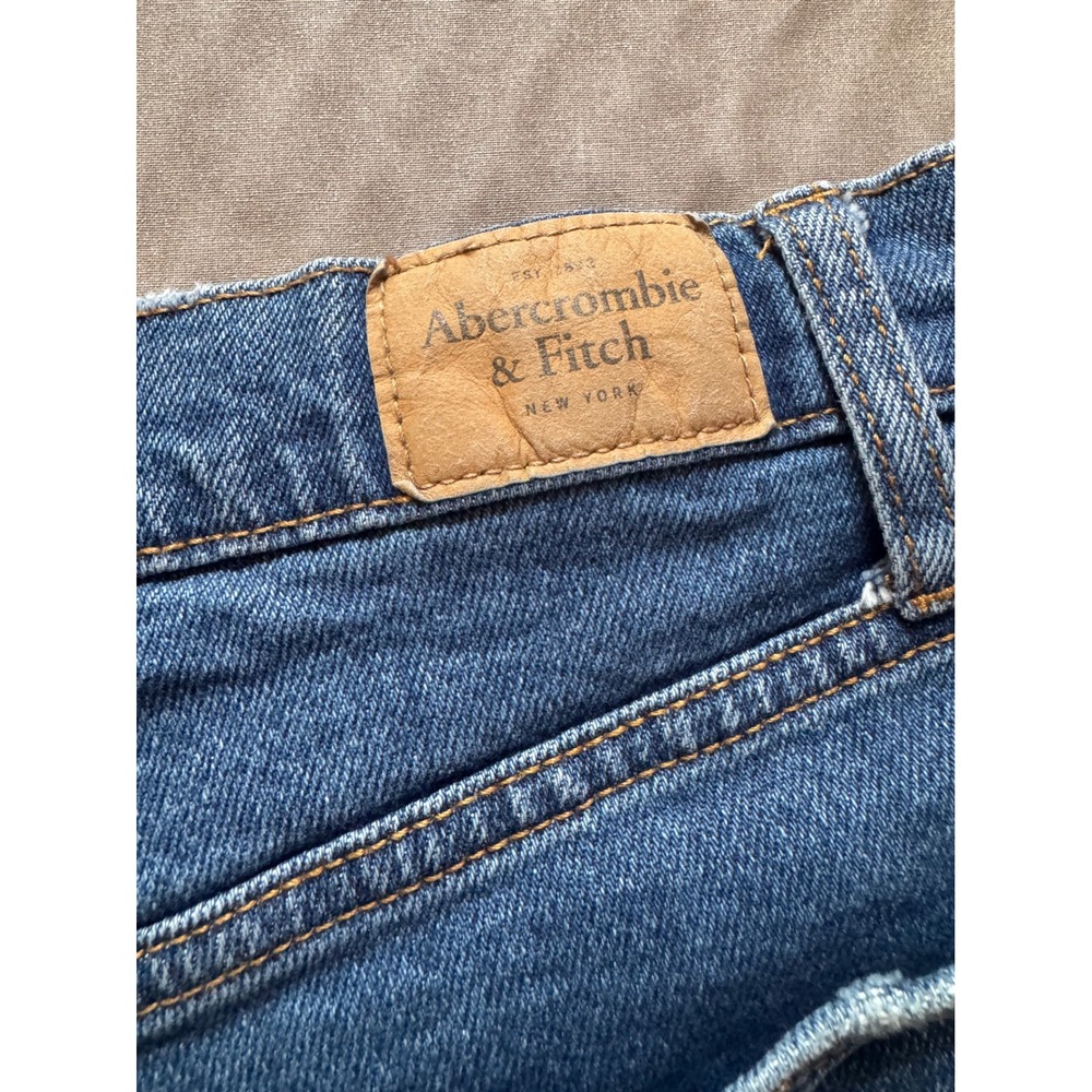 Abercrombie & Fitch Curve Love High Rise‎ Distressed Denim Shorts Blue Sz 10 - Picture 7 of 8